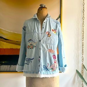 Anthropologie x Holding Horses Denim embroidered shirt